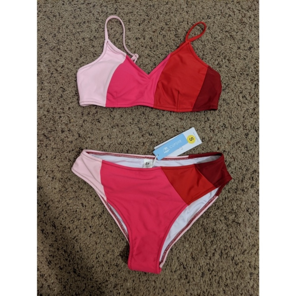 Pink Colorblock Bikini